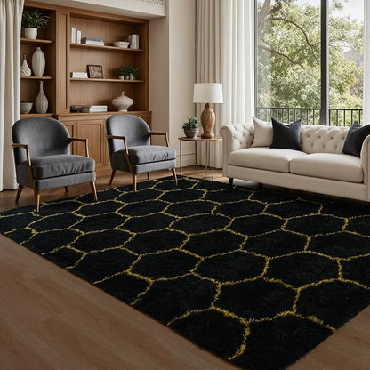 Noahas 5x7 Black Gold Fluffy Soft Area Rug Non-Slip - Image 3