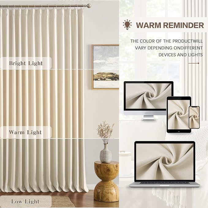 Cream Pleated Blackout Bedroom Curtains 72 Inches Long 6 Ft Length, Summer Heat - Image 7