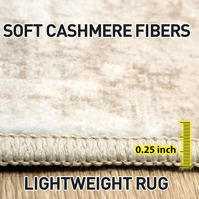 6x9 Area Rugs for Living Room: Washable Abstract Beige Grey Badroom Carpet | - Image 6