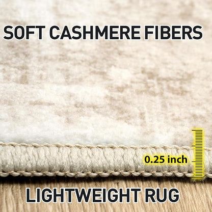 6x9 Area Rugs for Living Room: Washable Abstract Beige Grey Badroom Carpet | - Image 6