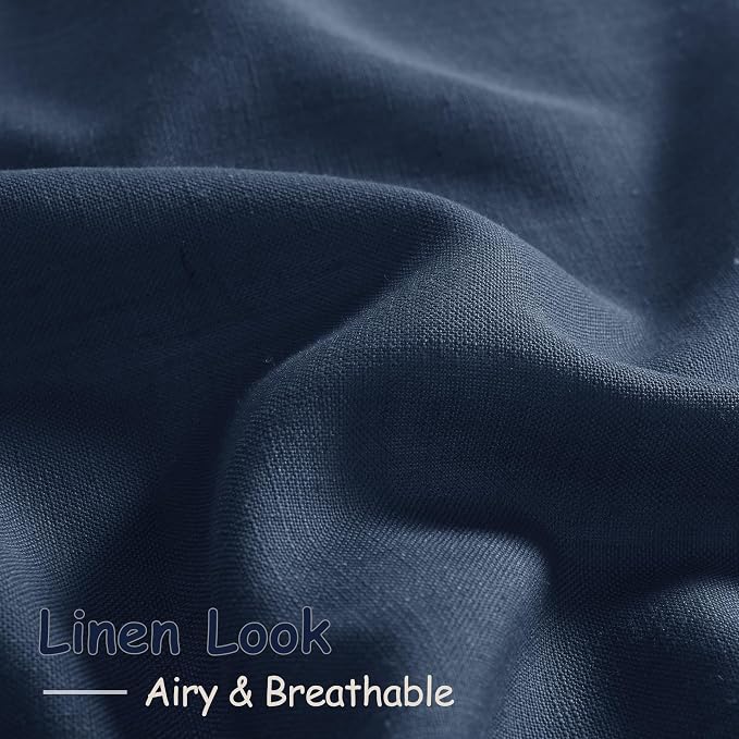 Denim Blue Linen Curtains for Living Room 63 Inches Long 2 Panel Set Light - Image 5