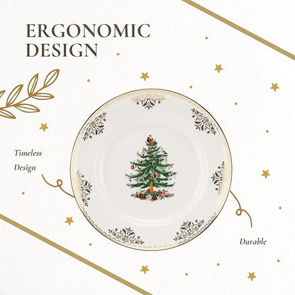Spode Christmas Tree Gold Dinner Plate, 10 Inch - Celebratory Holiday Serveware, Classic Holiday Plate with Nostalgic, Festive Design - Fine Porcelain, Warm Oven & Dishwasher Safe