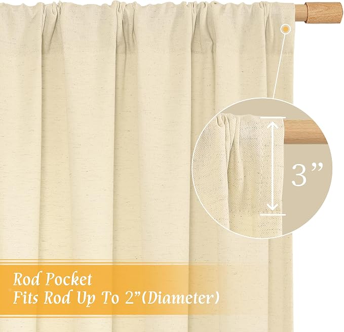 Beige Semi Sheer Linen Curtains 84 inches - Image 3