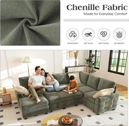 Ihanherry 106-inch Large L-Shaped Sectional Sofa Bed, 7-Seater Convertible Pull - Image 4