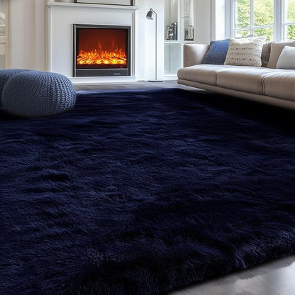 Dark Navy Blue Rugs for Living Room 5x8 Ft, Plush Area Rugs for Bedroom | - Image 4
