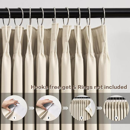 Cream Pleated Blackout Bedroom Curtains 72 Inches Long 6 Ft Length, Summer Heat - Image 2