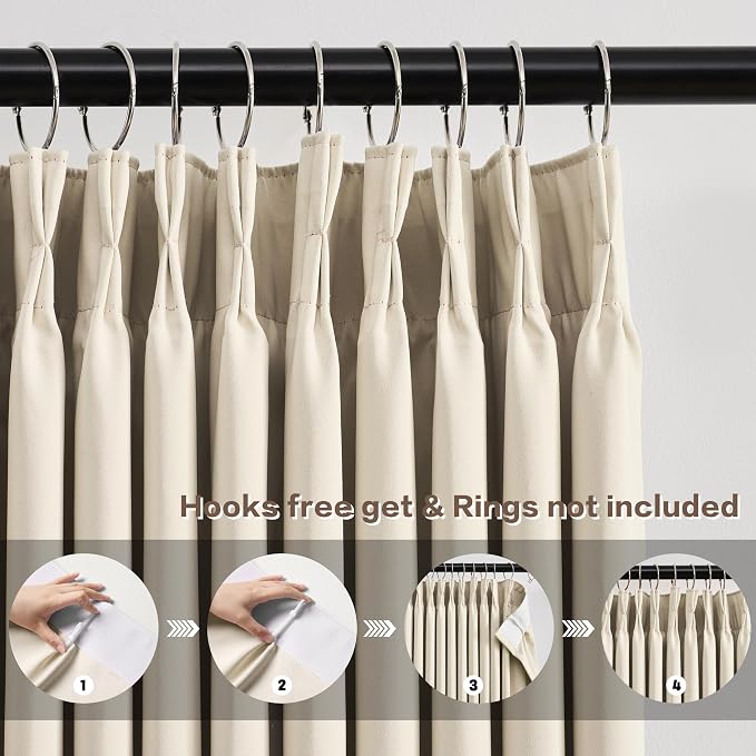 Pinch Pleated Curtains 63 Inches Long, Memory Shape Room Darkening Soundproof - Image 2