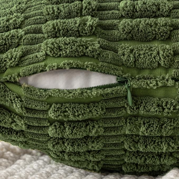 MIULEE Corduroy Decorative Throw Pillow Covers 18x18 Moss Green Pack of 2 | - Image 3