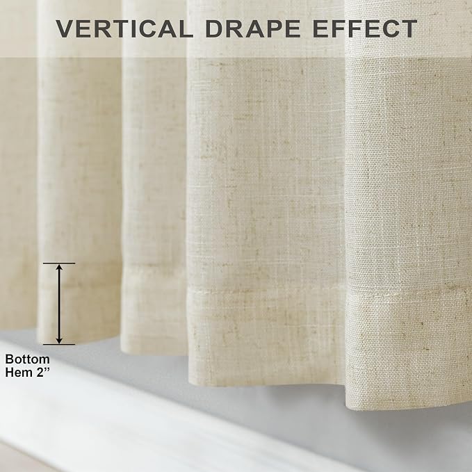 Oatmeal Birch Beige 90 Inches Long Linen Sheer Curtains - Image 8