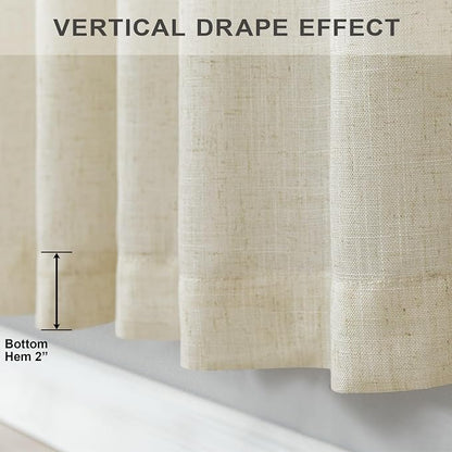 Pitalk Birch Beige Semi Sheer Linen Window Curtains 63 Inch Length 2 Panels - Image 8