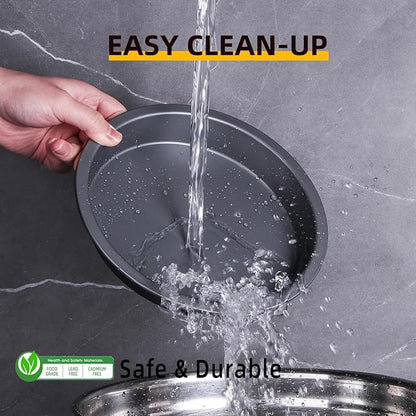 HONGBAKE Round Cake Baking Pan, 8 Inch, Shallow Cookie Pans, Layer Cake Pans with Wider Grips, Nonstick Circle Pizza Tin, Huty Duty, Dishwasher Safe, 2 Pieces- Grey