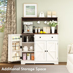 Wnutress Farmhouse Coffee Bar Cabinet with Drawer, 39" Kitchen Hutch Sideboard Buffet Cabinet with Charging Station and Adjustable Shelves, Coffee Bar Storage Table for Living Room, Antique White