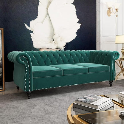 Mid-Century 3 Seater Sofa, Velvet Couch - Image 7