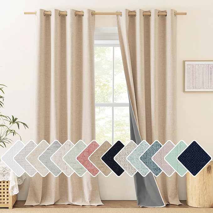 NICETOWN Cream Linen 100% Blackout Curtains 120 inches Length 2 Panels Set by NICETOWN