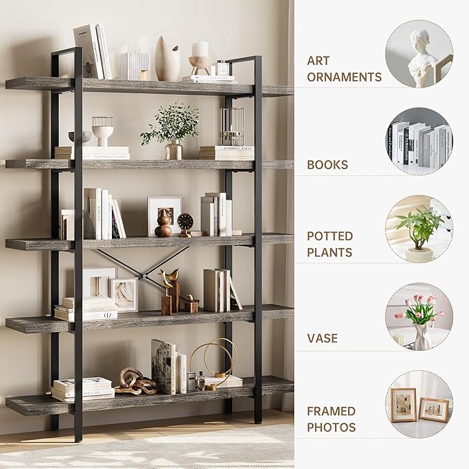OtterOasis Heavy Duty 5-Tier Industrial Bookcase, 120lbs Shelf Capacity - Image 3