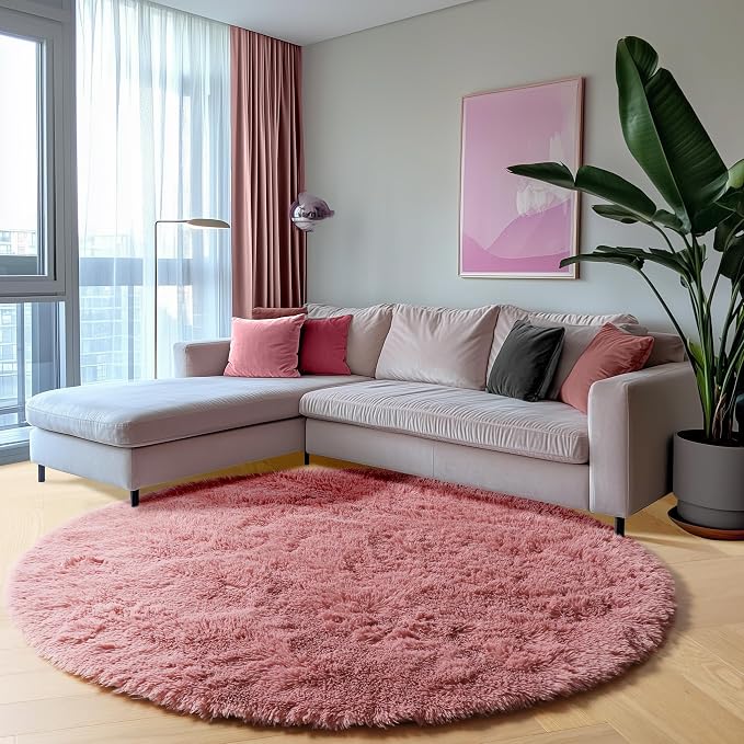 Blush Round Area Rugs 4ft for Bedroom Living Room, Fluffy Circle Rug for Kids - Image 8