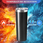 20 oz Skinny Tumblers with Lid and Straw,Stainless Steel Vacuum Insulated Tumbler Cup Double Wall Travel Coffee Mug, Thermal Water Tumbler for Hot and Cold Drinks(Black,8)