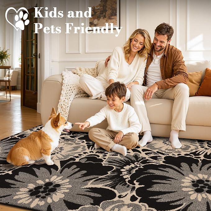 Findosom Washable Area Rug 5x7, Non Slip High-Low Textured Floral Rugs - Image 2