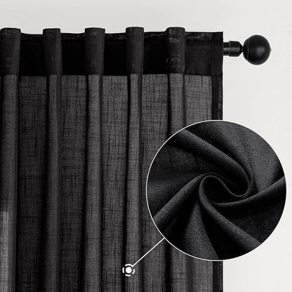 MIULEE Black Linen Curtains 96 Inch Length 2 Panels - Image 2