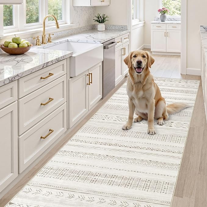 cotiled Hallway 3x10 Runner Rugs Washable Boho Rug Brown Cream | Solve Modern - Image 5