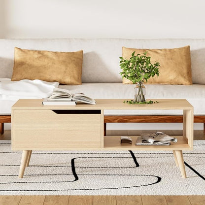 DIYART Oak Coffee Table, Mid Century Modern Coffee Table - Image 3