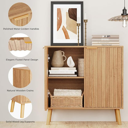 Fluted Storage Cabinet, Buffet Cabinet Sideboard, Modern Accent Cabinet Console - Image 4