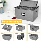 homyfort Wine Glass Storage Box, China Storage Containers with Dividers, Stemware Storage Case Holds 12 Wine Glass or long stem Crystal Glassware with Handles, Hard Shell and Stackable (Grey)