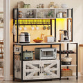 Itaar 47.2 Inch Bakers Rack with Power Outlet, Microwave Stand with Storage, Farmhouse Coffee Bar Cabinet Station with Wine Rack, Iron Grid and 8-S Hooks, Vintage White