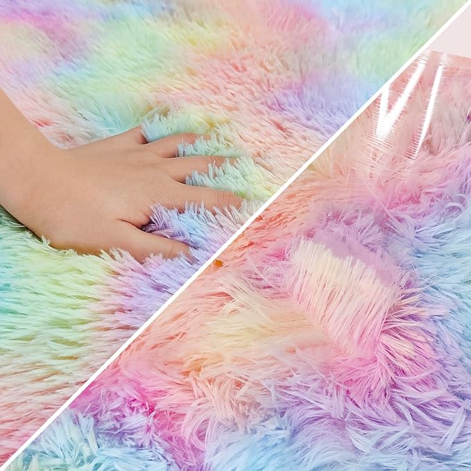 Small Fluffy Rainbow Colorful Area Rug - Image 6