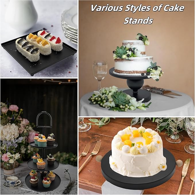 Set of 7 Black Cake Stands Metal Dessert Display Holder Round 3 Tier Cupcake Stand Serving Tray Platter Cake Pedestal Stand for Party Weddings Birthday Baby Showers Anniversary