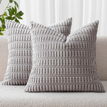 MIULEE Euro Sham Corduroy Decorative Throw Pillow Covers 24x24 Light Grey | by MIULEE