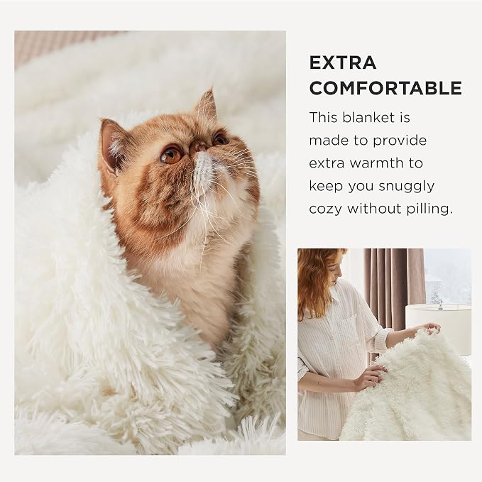 Bedsure GentleSoft Fluffy Cream Throw Blanket Decorative Blankets - Image 3