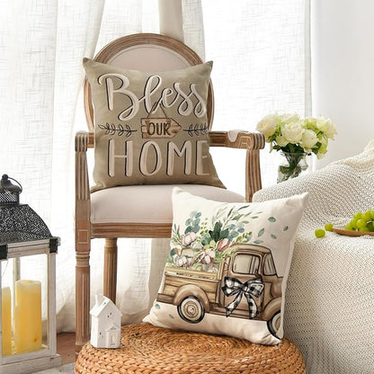 AVOIN colorlife Bless Our Home Sweet Home Farmhouse Eucalyptus Leaves Throw - Image 3