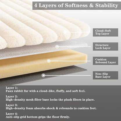 Creamy White Rabbit Striped Plush Rug 8'x10', Fluffy Faux Fur Shaggy Area Rug - Image 4