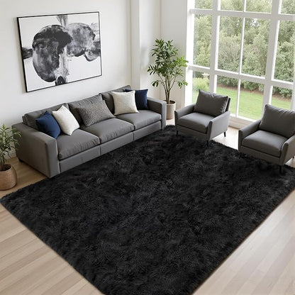 8x10 Area Rug Living Room Bedroom: Fluffy Plush Shag Carpet Black | - Image 2