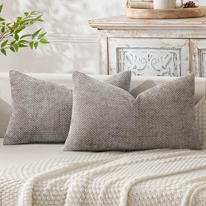MIULEE Decorative Lumbar Throw Pillow Covers 12x20 Inch Light Gray 2 Pack | by MIULEE