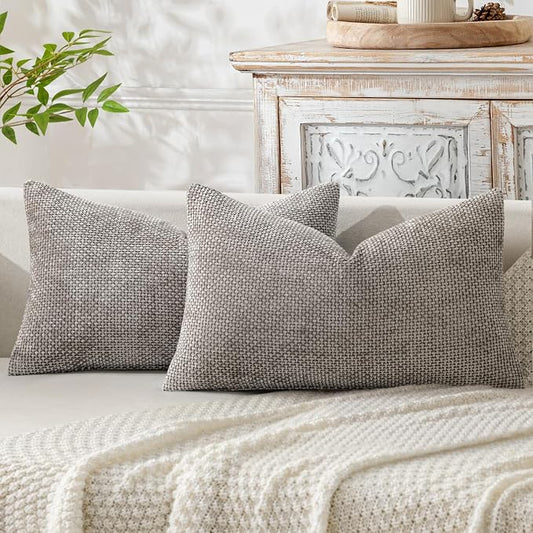 MIULEE Decorative Lumbar Throw Pillow Covers 12x20 Inch Light Gray 2 Pack | by MIULEE