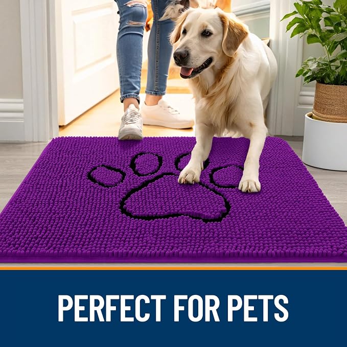OLANLY Dog Door Mat for Muddy Paws 30x20, Paw Print Design Chenille Mud Mat | - Image 6