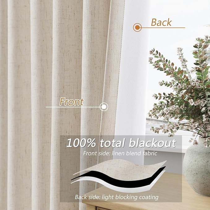 Extra Long 100% Blackout Linen Curtains - Image 4