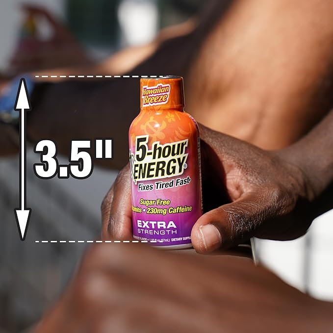 5-hour ENERGY Extra Strength Energy Shot, Hawaiian Breeze Flavor (1.93 oz. - 24 Count) Zero Calories & Sugar-Free 230 mg Caffeinated Energy Shot, Amino Acids & B Vitamins, Dietary Supplements