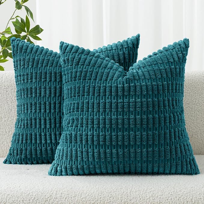 MIULEE Euro Sham Corduroy Decorative Throw Pillow Covers 24x24 Teal | Pack of 2 by MIULEE