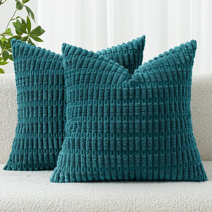 MIULEE Corduroy Decorative Throw Pillow Covers 20x20 Teal Pack of 2 | Soft Boho by MIULEE
