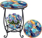 Cinnvoice Outdoor Side Table Round Small Mosaic Patio Accent Indoor End Plant by Cinnvoice
