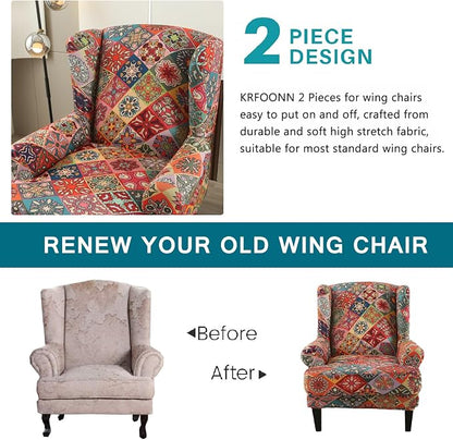 KRFOONN Stretch Wing Chair Slipcovers Printed 2 Piece Wingback Chair Covers - Image 3