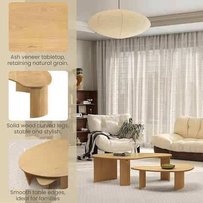 Nesting Coffee Tables Set of 2 – Cloud/Mango Shaped Ash Veneer Top - Image 9
