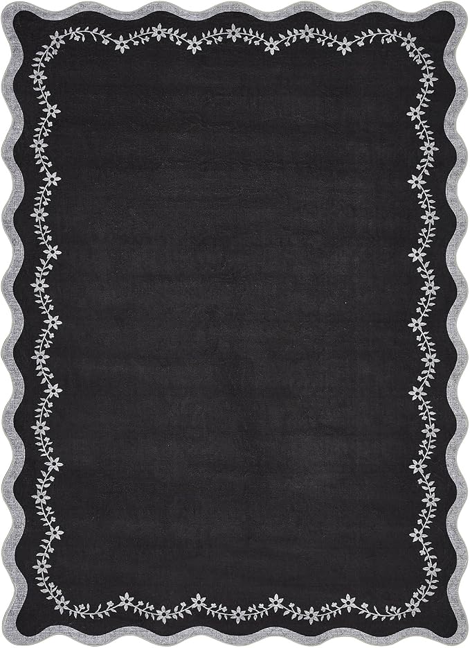 GarveeHome 6x9 Scalloped Area Rug Black Washable Living Room Bedroom Rug | Soft by GarveeHome