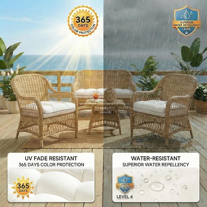 1 MIDDLE ONE Wicker Chair Cushions 3 Pieces Set - Image 2