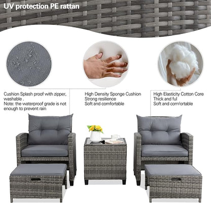 Vongrasig 5 Piece Patio Furniture Set, Small Balcony Furniture, PE Wicker - Image 5