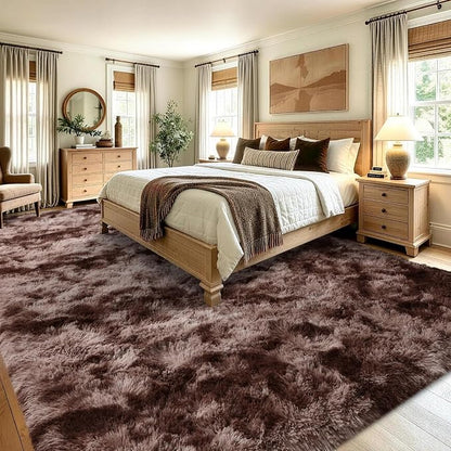 8x10 Extra Large Tie-Dyed Brown Fluffy Area Rug Non-Slip - Image 4