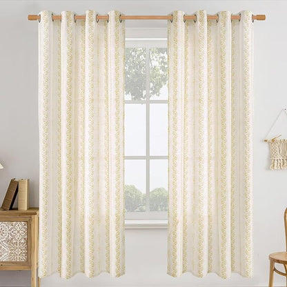 BGment Mustard Yellow Vintage Floral Linen Curtains - Image 9